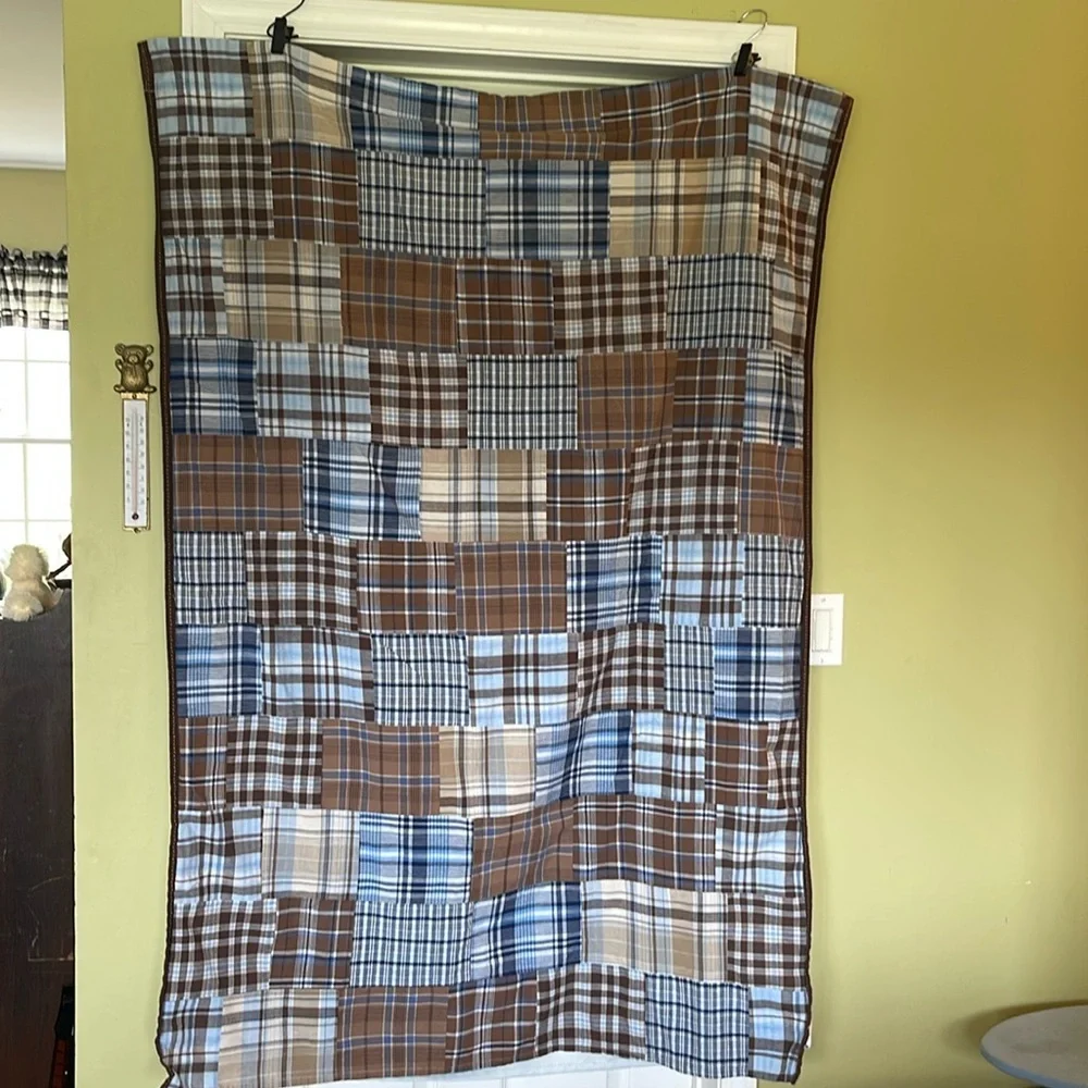 Pottery Barn Madras Patchwork Drapes - Blue Brown Plaid - 1pair 42.5” X 59.5”